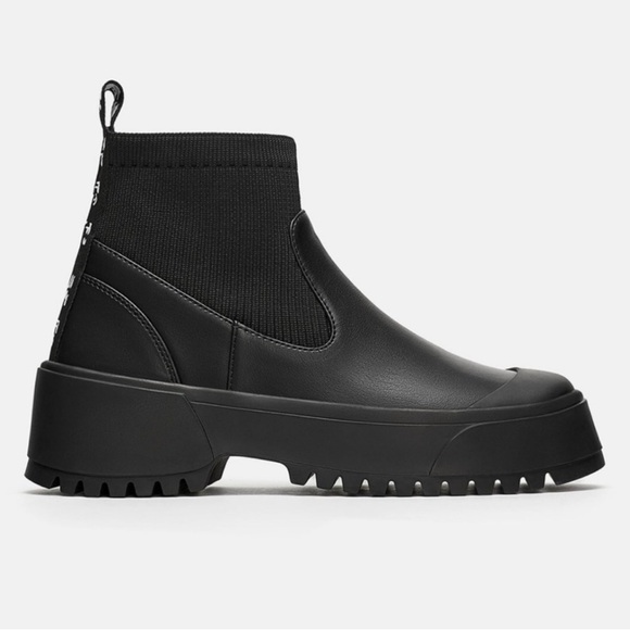 Zara Shoes - ZARA Chunky Black Platform Sock Ankle Boots With Lug Soles Size 36/US 6